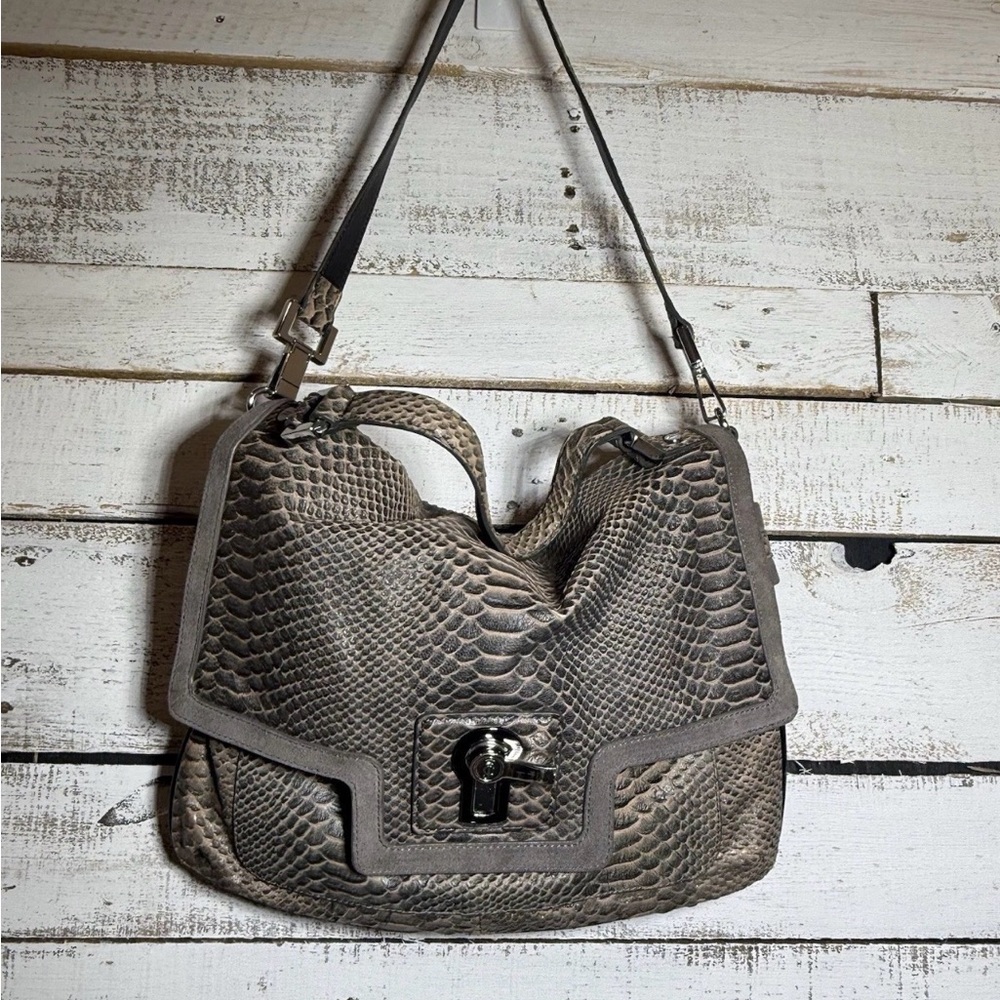 Juicy Couture Handbag Purse Leather Snake Gray Silver Embossed **STAIN**